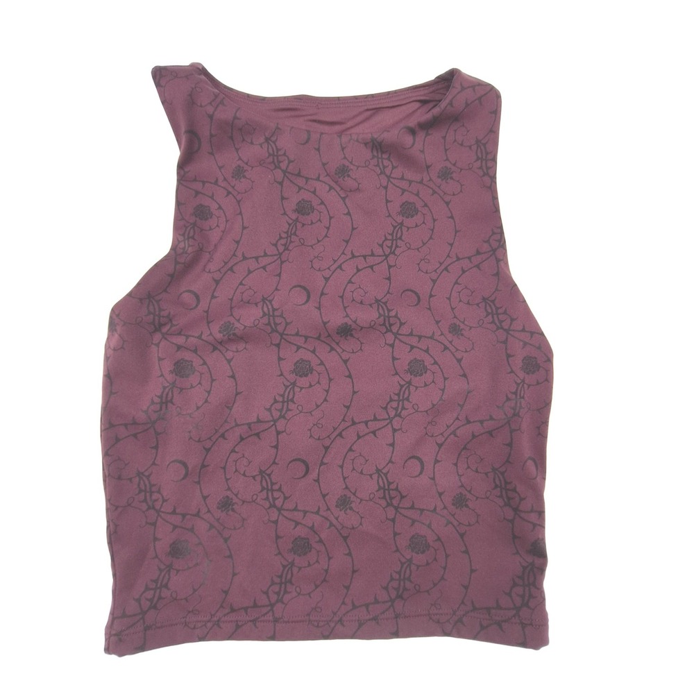 Disturbia Tank Top Womens US 2 Burgundy Thorn Moon Print Gothic Racerback Crop
